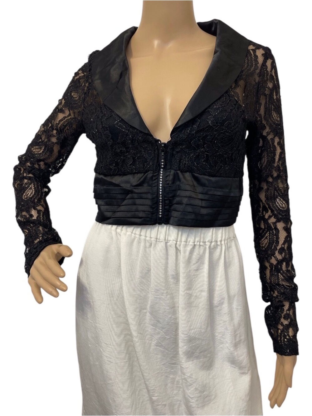 Aggie Black Lace Cropped Girl’s Youth  Jacket with Satin Collar,L